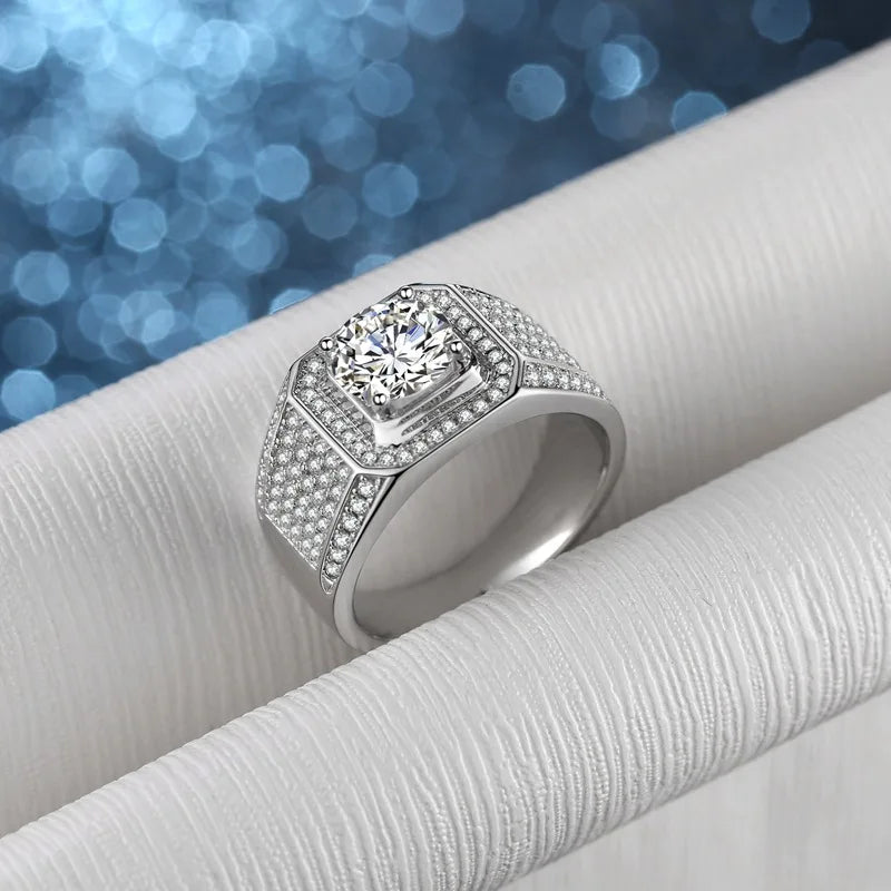 PT950 Platinum Starry Sky Ring Men's 2Ct Moissanite - High-purity durable, galaxy meaning, gift carries eternal blessings
