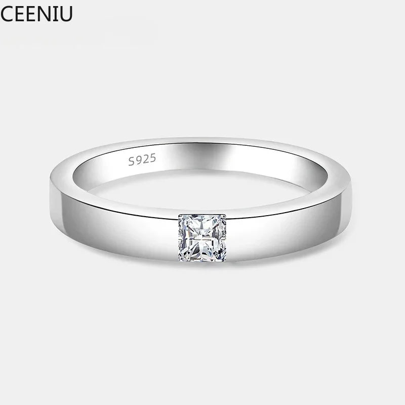 0.3CT Princess Square Cut Moissanite Ring for Men and Women S925 Pure Silver Laboratory Diamond Couple Wedding Jewelry