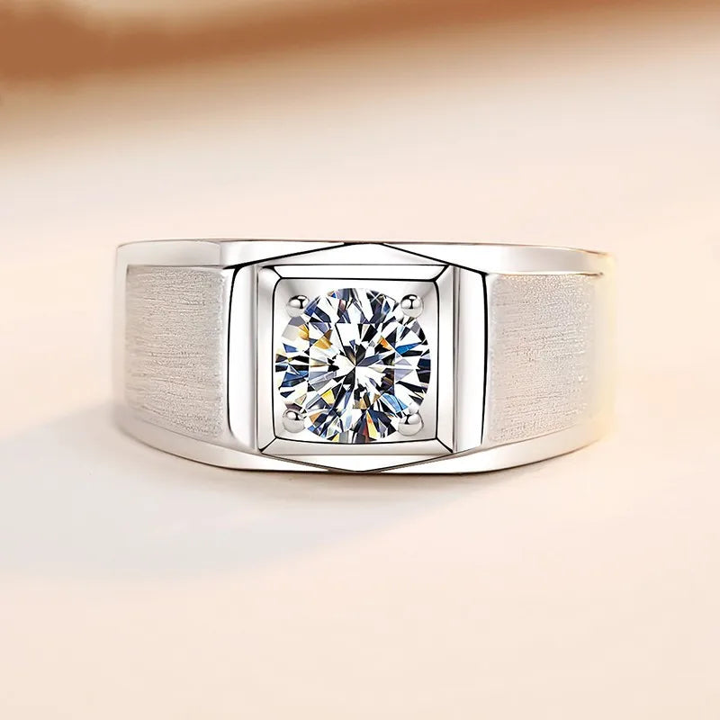 Domineering Matte Ring Men's PT950 Platinum 1Ct Moissanite - Granular texture, hidden edge, platinum shows tough character
