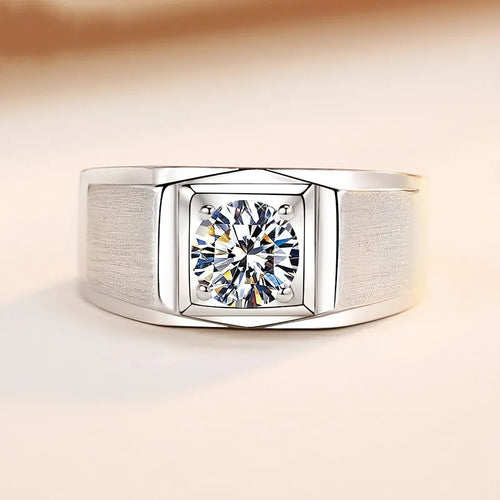 Domineering Matte Ring Men's PT950 Platinum 1Ct Moissanite - Granular texture, hidden edge, platinum shows tough character