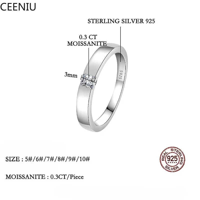 0.3CT Princess Square Cut Moissanite Ring for Men and Women S925 Pure Silver Laboratory Diamond Couple Wedding Jewelry