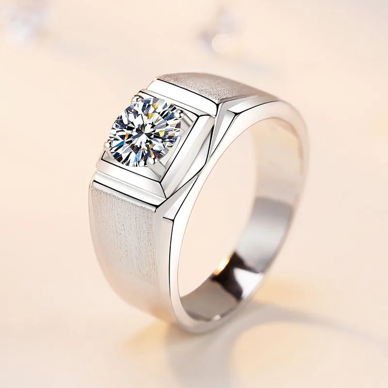 Domineering Matte Ring Men's PT950 Platinum 1Ct Moissanite - Granular texture, hidden edge, platinum shows tough character